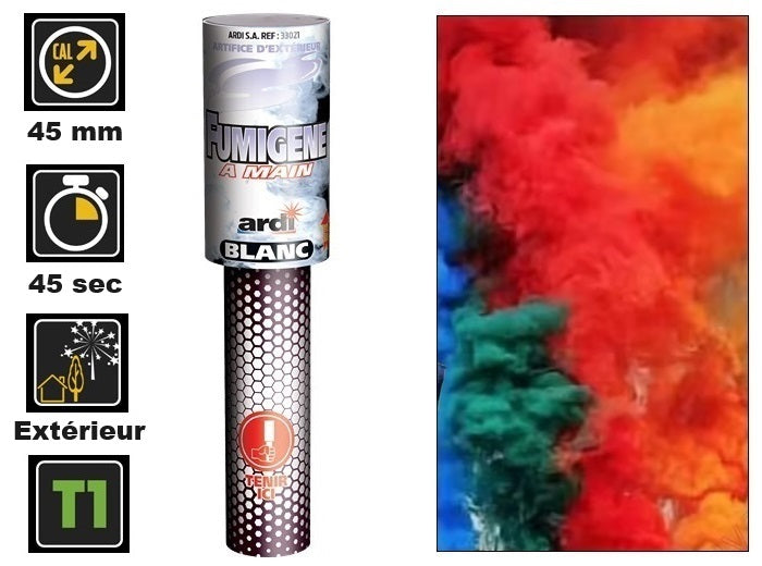 1x fumigène à main blanc catégorie t1 45s