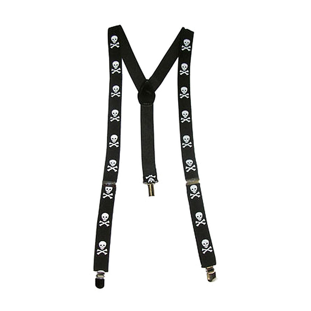 bretelles noir avec motifs cranes pirate