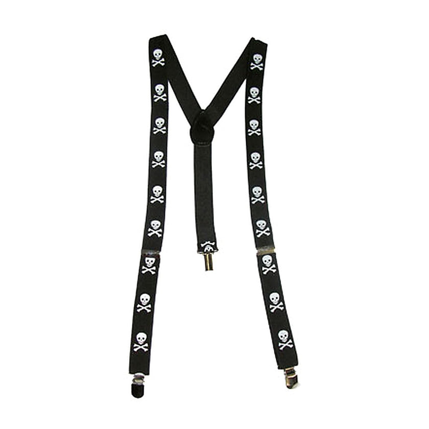 bretelles noir avec motifs cranes pirate