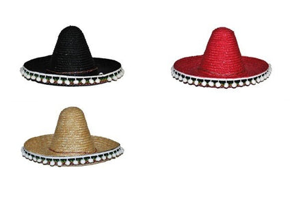 sombrero en paille nature & pompons blancs 50cm