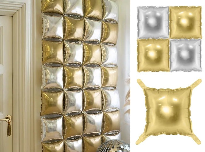 lot de 4 décoration gonflables carres or/argent mylar 40x40cm