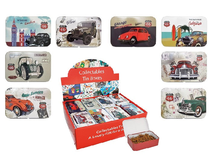 boite métallique motif rétro old cars mix 9.5x6.5x3cm