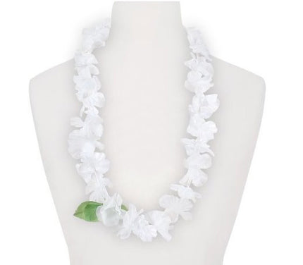 collier de fleurs tahiti blanc avec une feuille verte