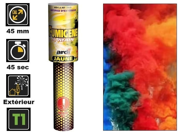 1x fumigène à main jaune catégorie t1 45s