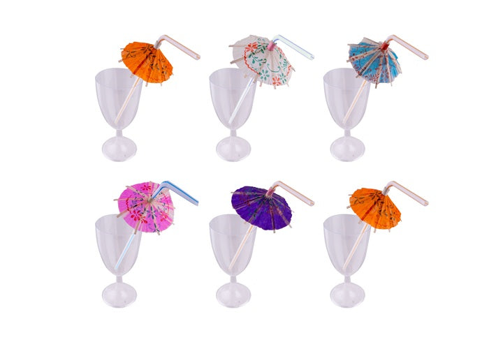 lot de 6 pailles avec parasols en papier 24cm