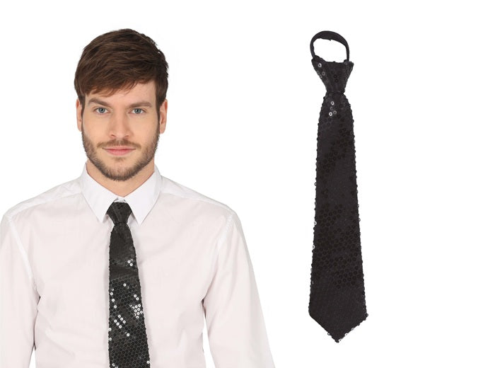 cravate sequins noir 46cm