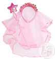 set diadème voile et baguette rose