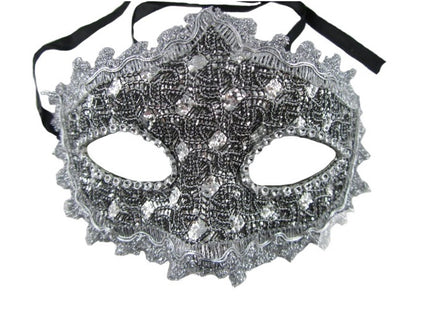masque loup paillettes et strass argent