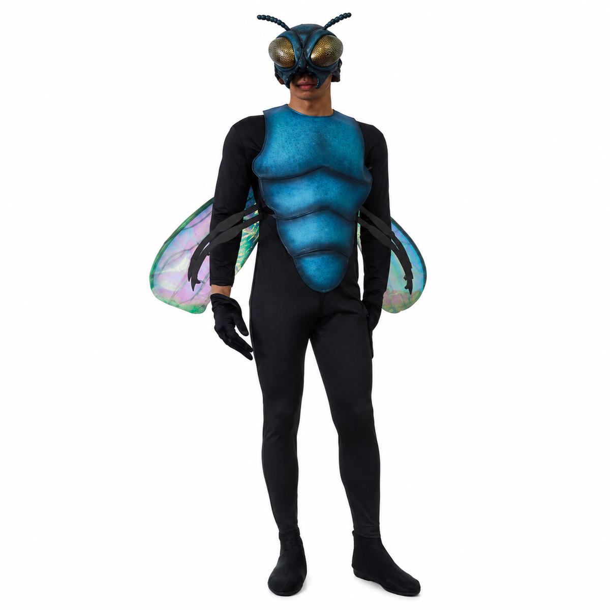 masque latex + déguisement de mouche avec ailes
