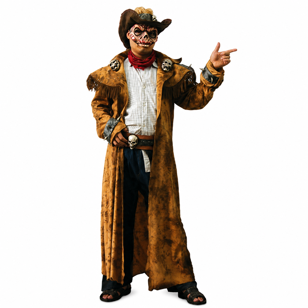 masque latex + déguisement de revenant cowboy