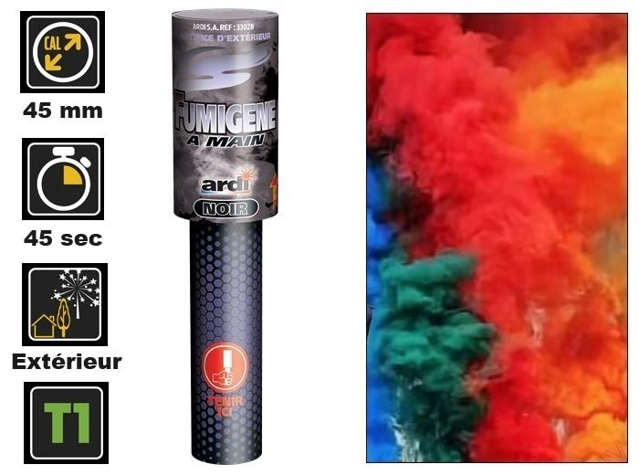 1x fumigène à main noir catégorie t1 45s