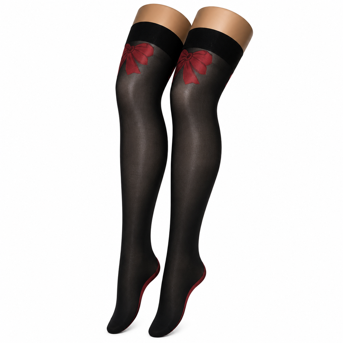 paire de bas noir avec noeud papillon rouge