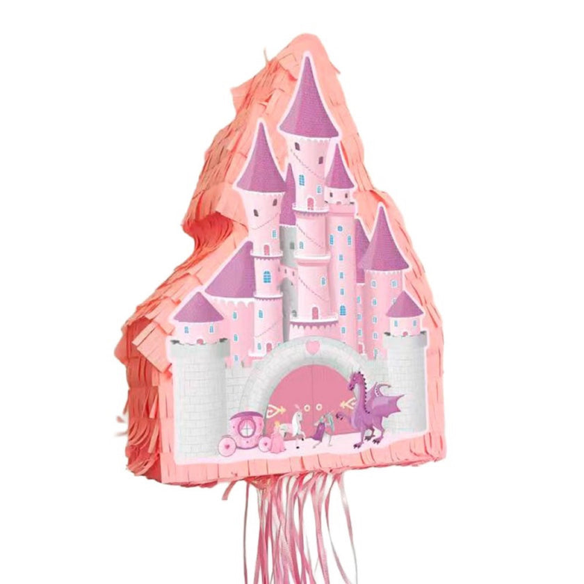 Pinata château de princesse rose avec rubans à tirer