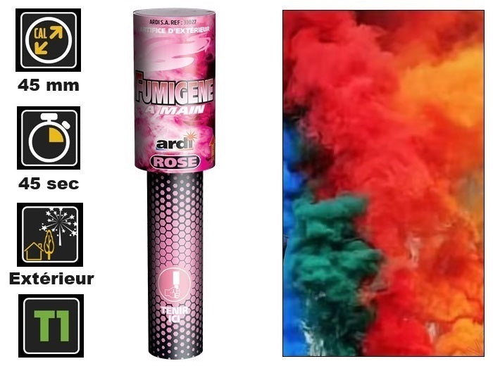 1x fumigène à main rose catégorie t1 45s