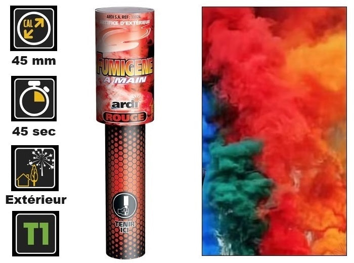 1x fumigène à main rouge catégorie t1 45s