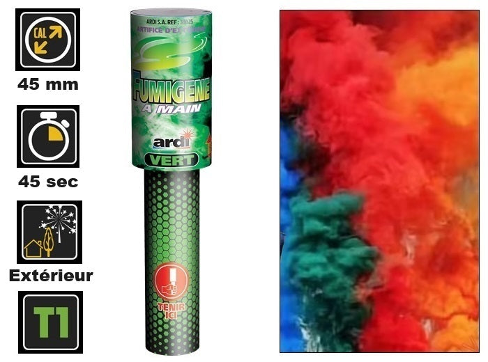 1x fumigène à main vert catégorie t1 45s