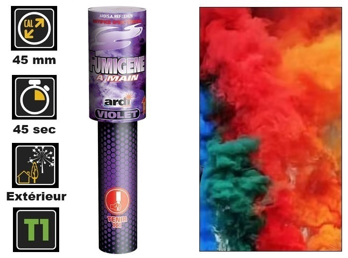 1x fumigène à main violet catégorie t1 45s