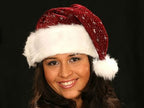 bonnet de noël paillettes et moumoute bordeaux