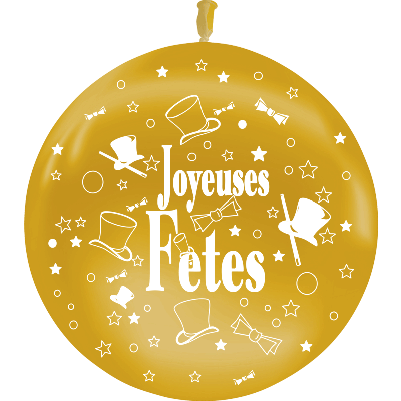 Ballon Latex 3' Joyeuses Fêtes Métal Or - PMS